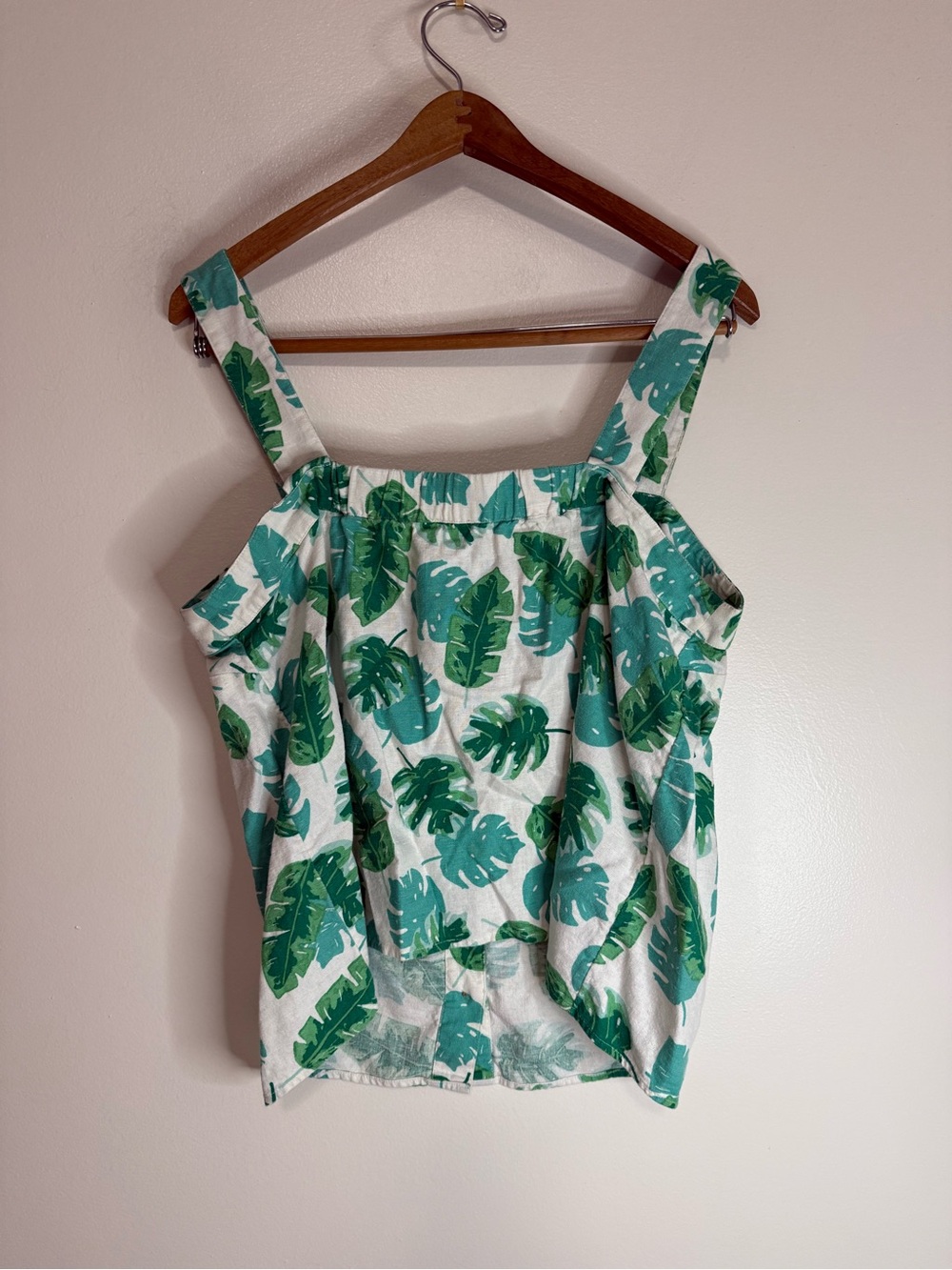 J.Crew Green Leaf Print Button-Front Women’s linen blend  Tank Top size large - Picture 7 of 10